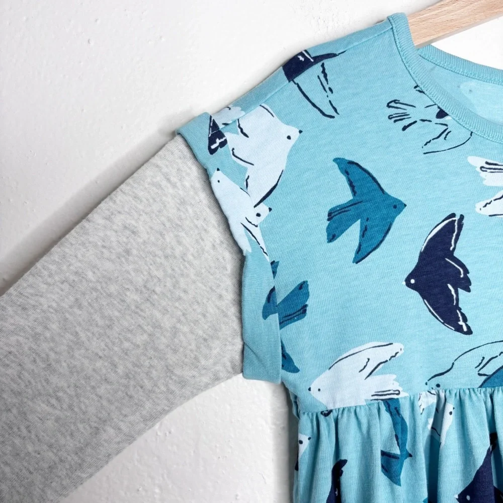 Tea Collection Teal Doves Layered Sleeve Dress Size 8 EUC